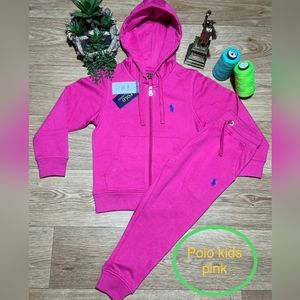 Kids Pink Polo Ralph Lauren slim jogger set